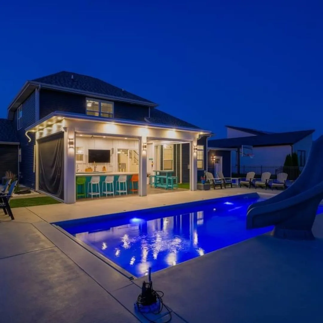 custom backyard pool project near Mahomet with pavilion access